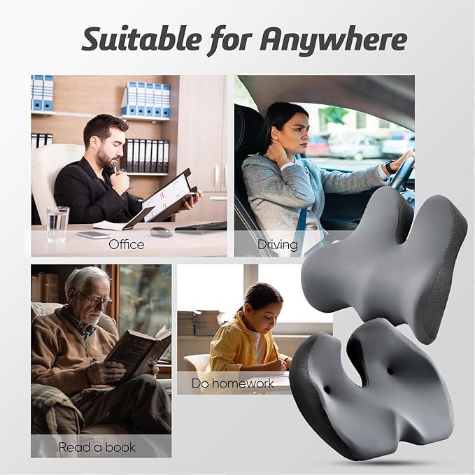 Seat Cushion for Tailbone Pain Relief X-Large,Ergonomic Office Chair Cushion for Butt Hip Lower Back & Sciatica Pain Relief Pillow,Pressure Relief Seat Cushion for Long Sitting,Office & Car (Black)-DeskLoop Office