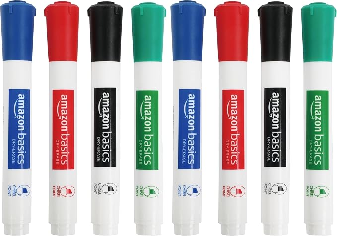 Amazon Basics Low-Odor Dry Erase Whiteboard Markers, Chisel Tip by AmazonBasics