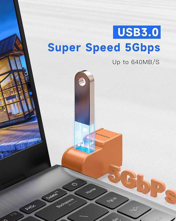 FORIDA 3 Ports USB 3.0 Adapter, USB Hub with 1 USB 3.0 and 2 USB 2.0 Ports, Portable USB Port Splitter for Keyboard, Mobile Hard Disk, U Disk, Camera, Mouse, etc (Orange)-DeskLoop Office