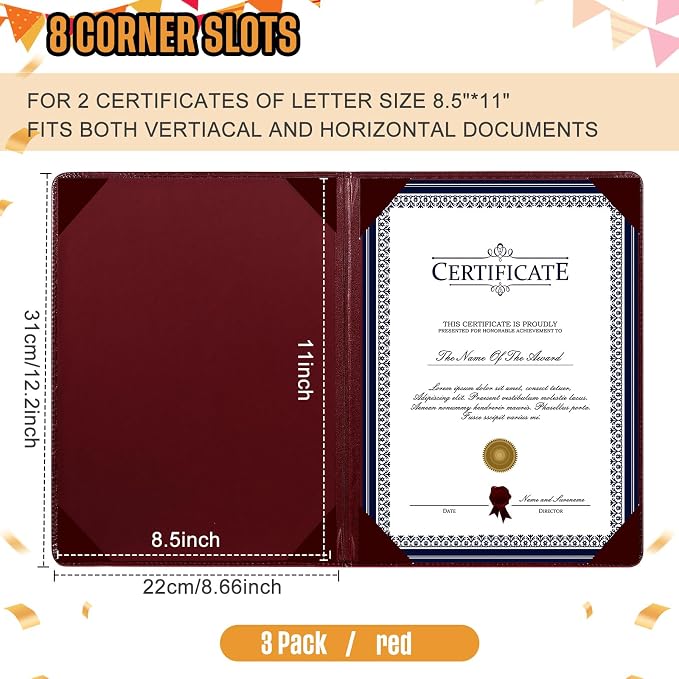 Tenare 3 Pcs Burgundy Leather Certificate Holder 8.5 x 11 PU Phd Bachelor - Image 2