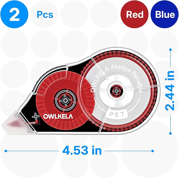 OWLKELA 2 Pack Plus Correction Tape, Tear-Resistant White Correction Tape - Image 2