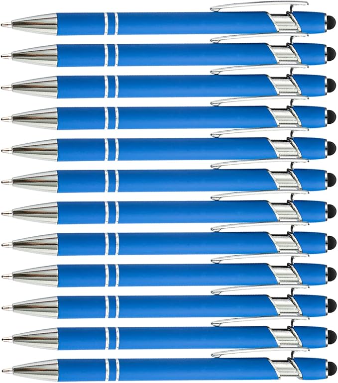 PASISIBICK 12 Pieces Blue Ballpoint Pen with Stylus Tip, 2 in 1 Stylus Stylish Pen, Blue Metal Stylus Pen for Touch Screens, Black Ink, 1.0 mm Medium Point(12 PCS Light Blue)-DeskLoop Office