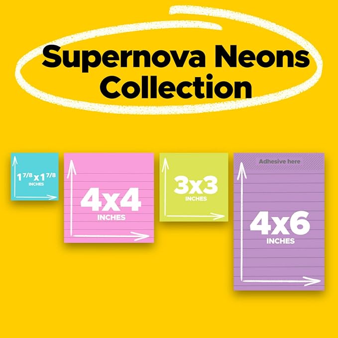 Post-it Super Sticky Notes, Supernova Neons, 4 Lined Pads | School Supplies and - Image 2