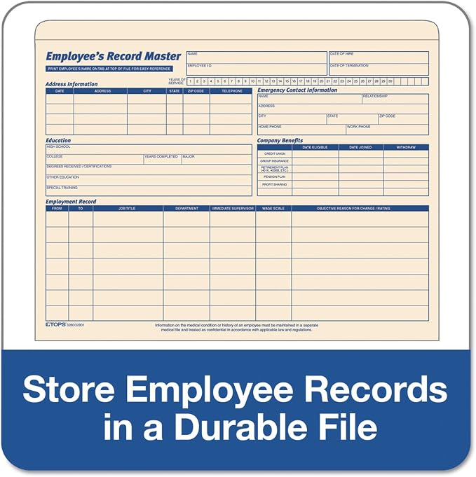 TOPS 3280 Employee Record Master File Jacket, 9 1/2 x 11 3/4, 10 Point Manila - Image 4