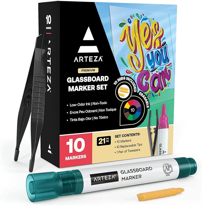 ARTEZA Glass Board Dry Erase Markers, Low-Odor Ink, Erasable Mirror Window by ARTEZA