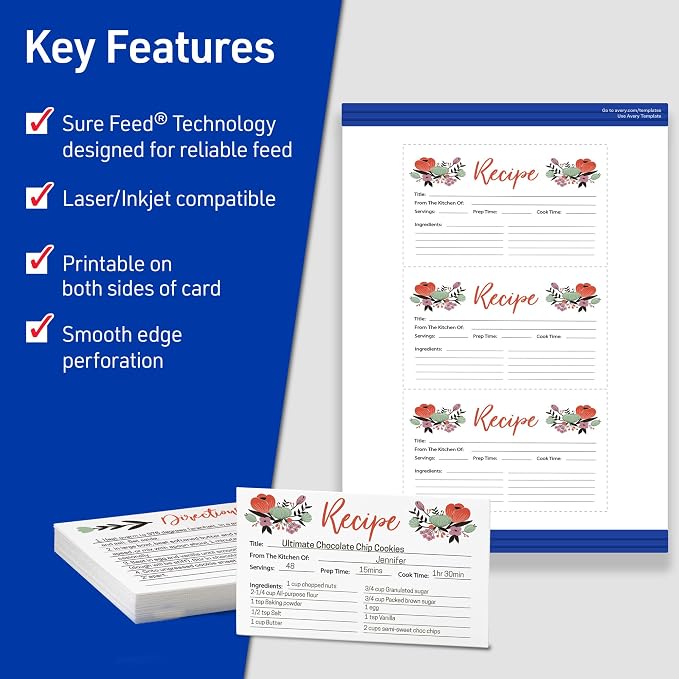 Avery Printable Index Cards, Sure Feed Technology, Matte White, Laser & Inkjet - Image 5