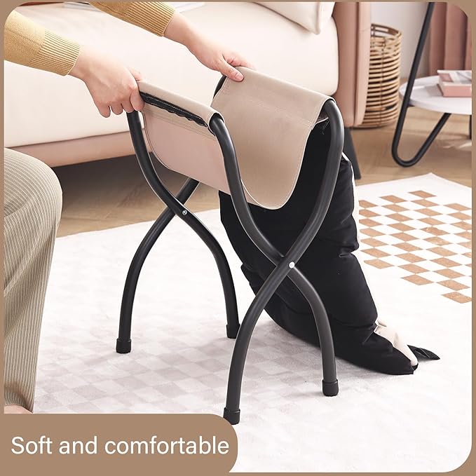 LITA Folding Upholstered Footrest Stool, Modern Small Portable Accent Ottoman with Detachable Thick Cotton Cushion Padded Sofa Stool with Metal Frame for Lazy Chair, Living Room & Bedroom, Black-DeskLoop Office