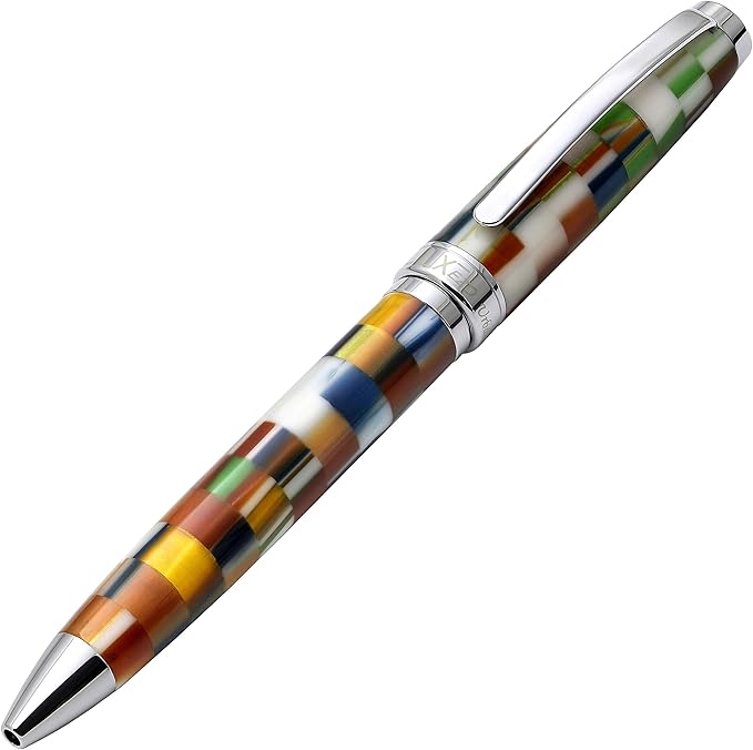 Xezo Urbanite II Twist Action Ballpoint Pen, Medium Point. Jazzy Multicolor Checkered Acrylic on Brass. Chrome Plated. Handcrafted, Limited Edition, Serialized-DeskLoop Office