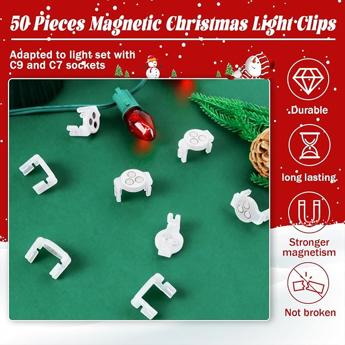 UQM 50 Pack C9 Magnetic Christmas Light Clips, Extra Strong Magnetic Clips Hooks - Image 5