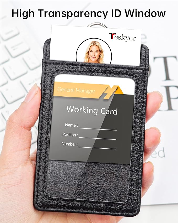 Teskyer Badge Holder with Lanyard, Leather ID Name Badge Card Holder with - Image 4