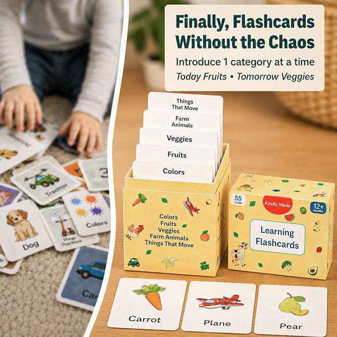 Flash Cards for Toddlers 1–3 – 55 Thick & Durable Learning Flashcards, First - Image 3