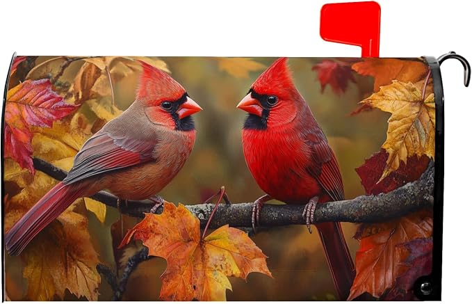 Fall Autumn Harvest Mailbox Covers Thanksgiving Red Cardinal Birds Maple Leaves by farg