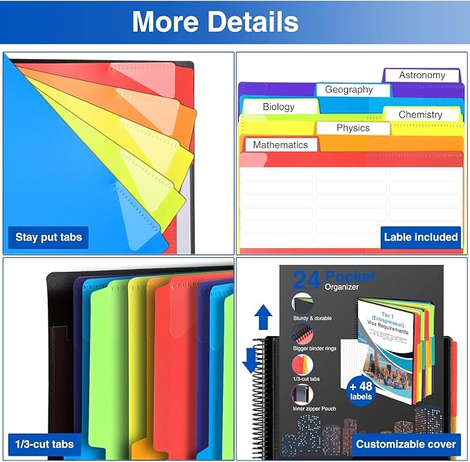 Forvencer 24 Pocket Project Organizer, 1/3-cut Tab Binder Organizer - Image 5