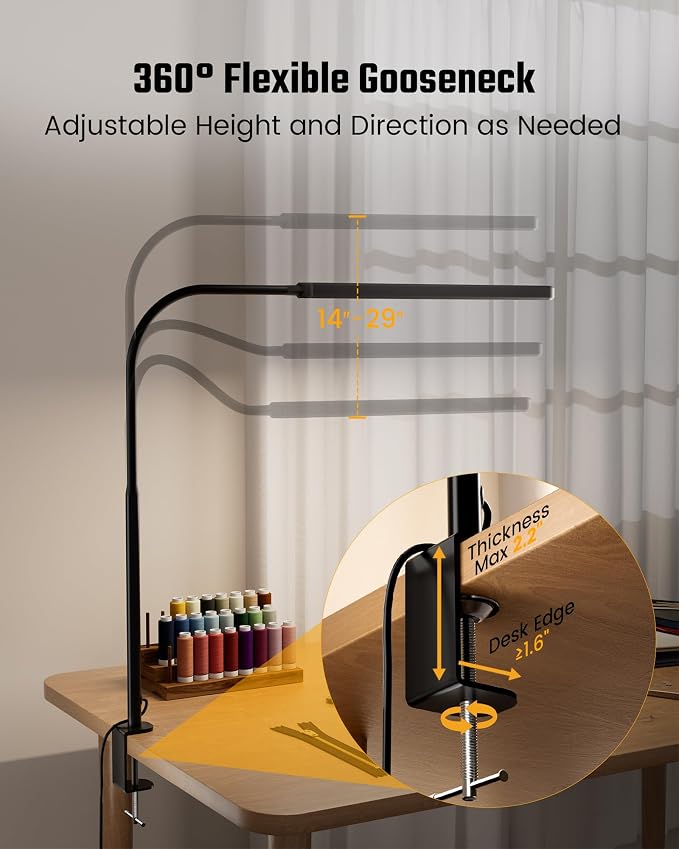SUPERDANNY Eye-Caring LED Desk Lamp 360° Flexible Gooseneck Work Lamp - Image 7