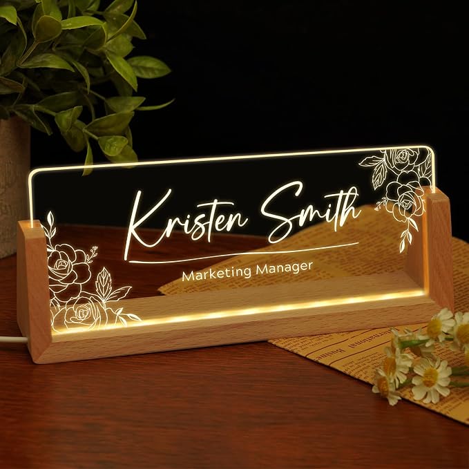 Custom Name Plate for Desk, Personalized Light Up Acrylic Desk Name Plate by EOBIBIFUN