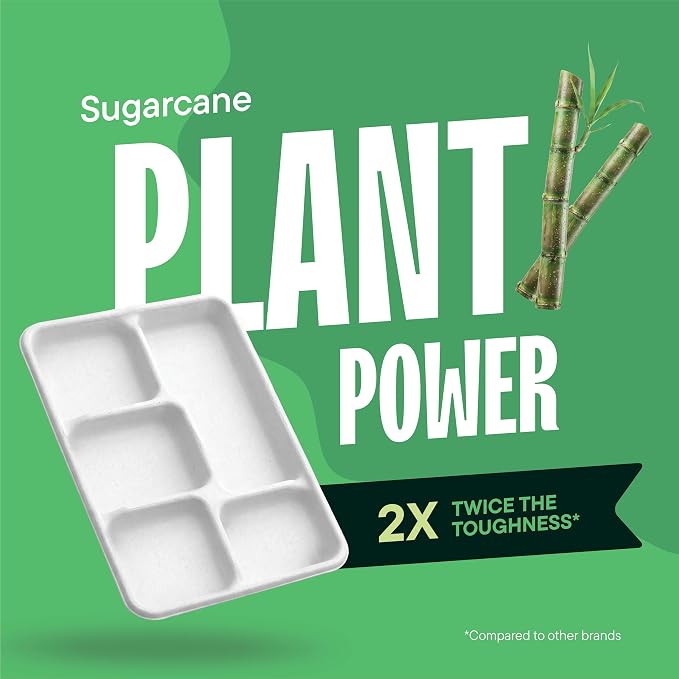 100% Compostable, Large 5 Compartment, Disposable Tray - Image 4