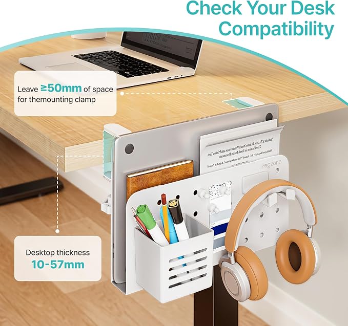PEGZONE Desk Side Storage Organizer, No Drill Under Desk Laptop Holder - Image 2