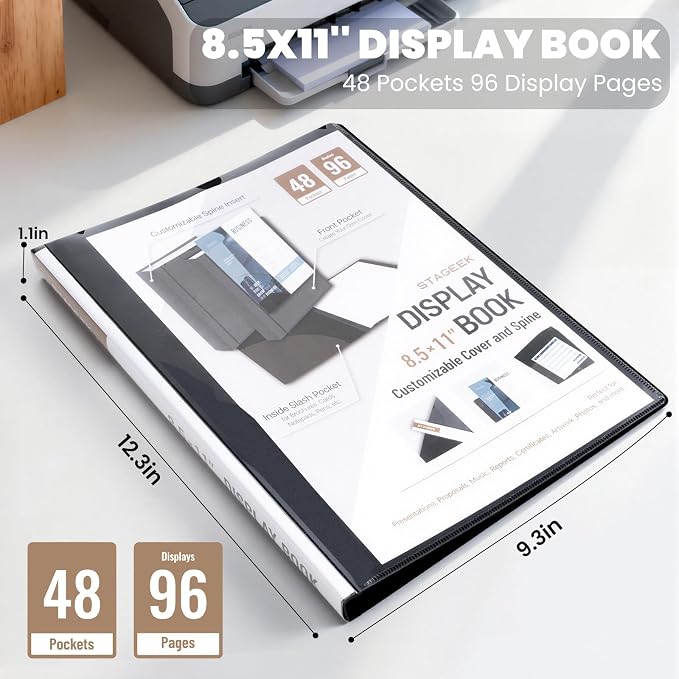 STAGEEK 48-Pocket portfolio binder display 96 pages, 8.5x11 Binder - Image 2