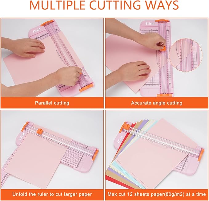 Paper Cutter,Portable Paper Slicer,12 Inch Paper Trimmer Scrapbooking Tool with Automatic Security Safeguard and Side Ruler for Craft Paper,A4 Paper,Coupon, Label and Cardstock (Pink)-DeskLoop Office
