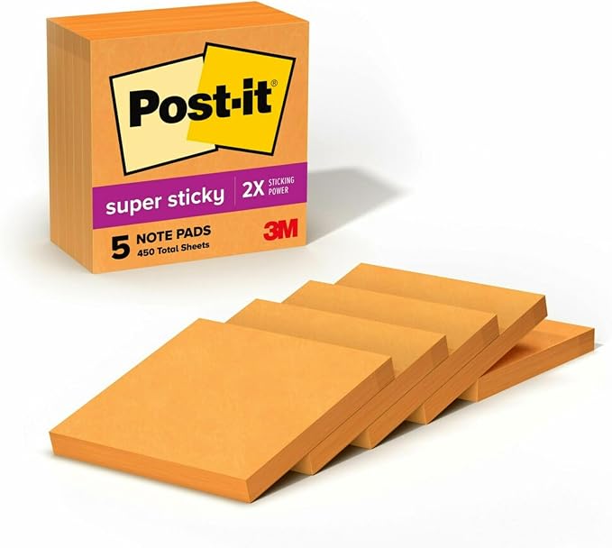 Post-it Super Sticky Notes, 3 x 3 in, Vital Orange, 5 Pads, 90 Sheets/Pad | by Unknown