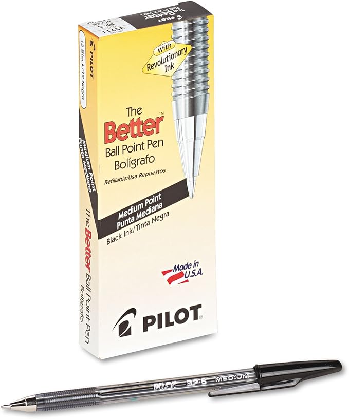 PILOT The Better Ball Point Pen Refillable Ballpoint Stick Pens, Medium Point by PilotCorporationofAmerica