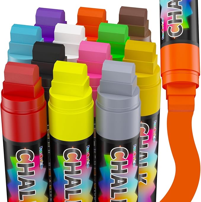 FansArriche Jumbo Chalk Markers, 15mm Window Markers for Glass Washable, 12 Colors Liquid Chalk Marker Erasable for Chalkboard, Blackboard, Car-DeskLoop Office