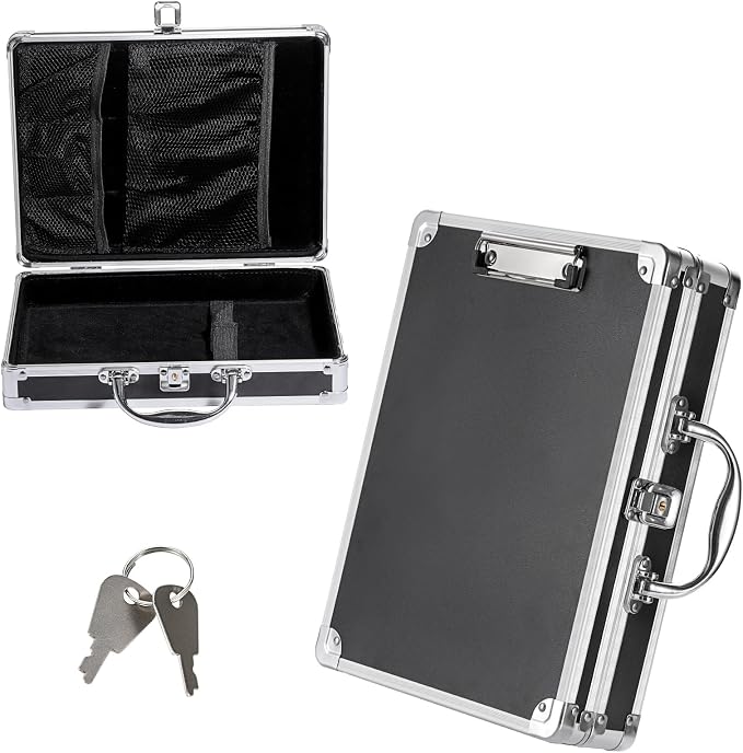 Clipboard Storage Box with Key Lock and Handle, 12x9 Inch Aluminum Clipboard by Hoowen