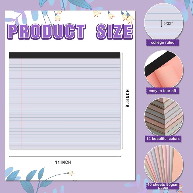 Lincia 12 Pcs 11" x 9.5" Legal Pads College Ruled Notepad Landscape Notebook - Image 2