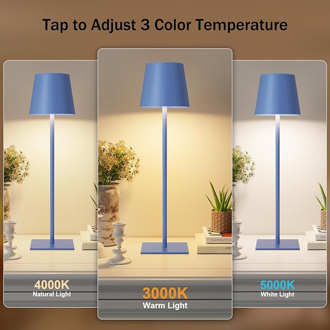 Kakanuo Navy Blue Rechargeable Table Lamp, 2 Pack Cordless Desk Lamp - Image 2
