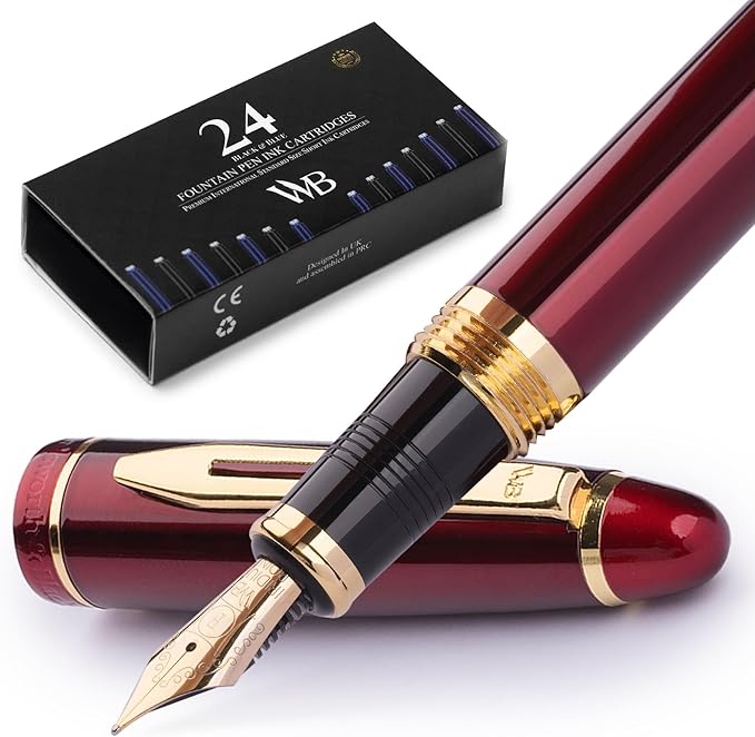 Wordsworth & Black Majesti Fountain Pen-(Red), Luxury Case, 24K Gold Finish; 18K Gilded Fine Nib- Ink Cartridges, Refillable Ink Converter-Calligraphy Pen-Best Business Gift Set for Men & Women-DeskLoop Office