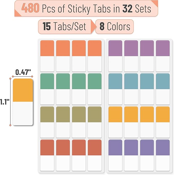 Mr. Pen- Sticky Index Tabs, 480 Pcs, Colorful Sticky Tabs for Notebooks, Page Markers, Page Tabs for Binders, Page Tabs Sticky Tabs for Books, Notebook Tabs, Book Sticky Tabs for Notebooks-DeskLoop Office