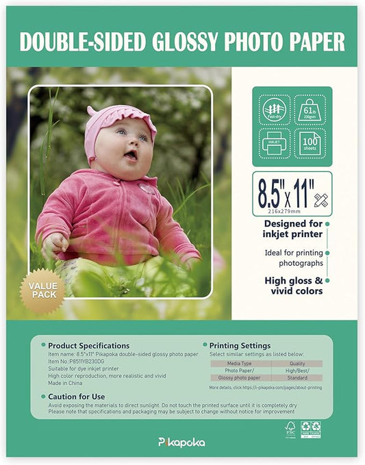 Double Sided Glossy Photo Paper for Inkjet Printer 8.5x11, Thick Glossy Paper for Cardstock 61lb, 100 Sheets-DeskLoop Office