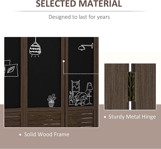 NicBex Room Divider 4 Panel Room Dividers with Black Boards Partition Room Dividers and Folding Privacy Screens 5.5 FT Wall Divider for Home, Office, Room Separation,63.75"W x 0.75"D x 67.75"H,Brown-DeskLoop Office