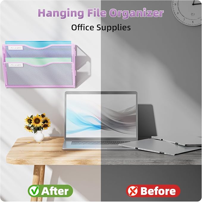 Marbrasse Wall File Holder 2-Tier Hanging Wall File Organizer, Mesh Mail Holder - Image 5