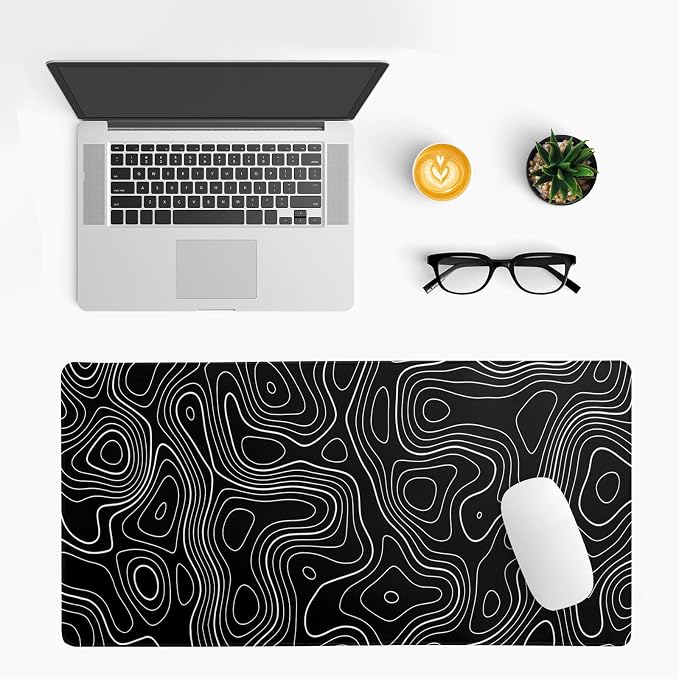 Topographic Contour Gaming Mouse Pad Black Large Mouse Pad - Image 3