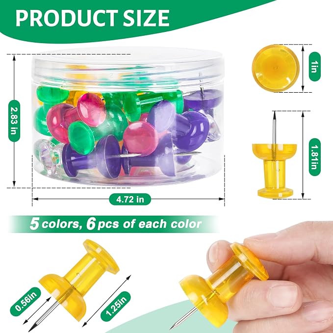30 PCS Jumbo Push Pins for Bulletin Board, Large Thumb Tacks for Wall, 1.81 Inch - Image 2