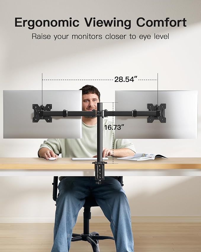 HUANUO Dual Monitor Mount for 2 Monitors up to 30 inches, Heavy Duty Dual Monitor Stand Holds up to 22 lbs, Dual Monitor Arm with Height Adjustable Tilt Swive Rotate, VESA Hole 75mm or 100mm-DeskLoop Office