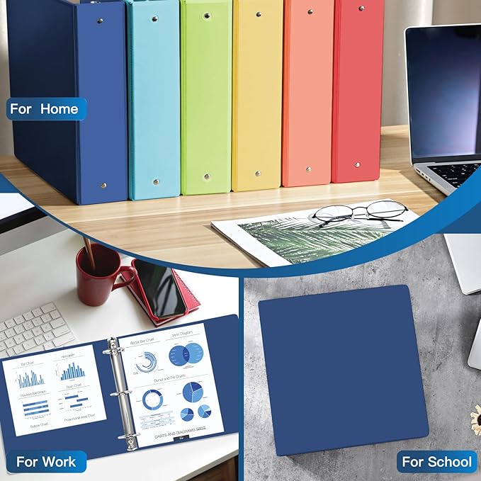 2-inch 3 Ring Binder with 2 Pockets, 2'' View Binders Holds US Letter Size 8.5'' x 11'' Paper - Versatile Binders for Office, Home, and School Use, 6 Pack (White) (2-inch Bright Colors)-DeskLoop Office