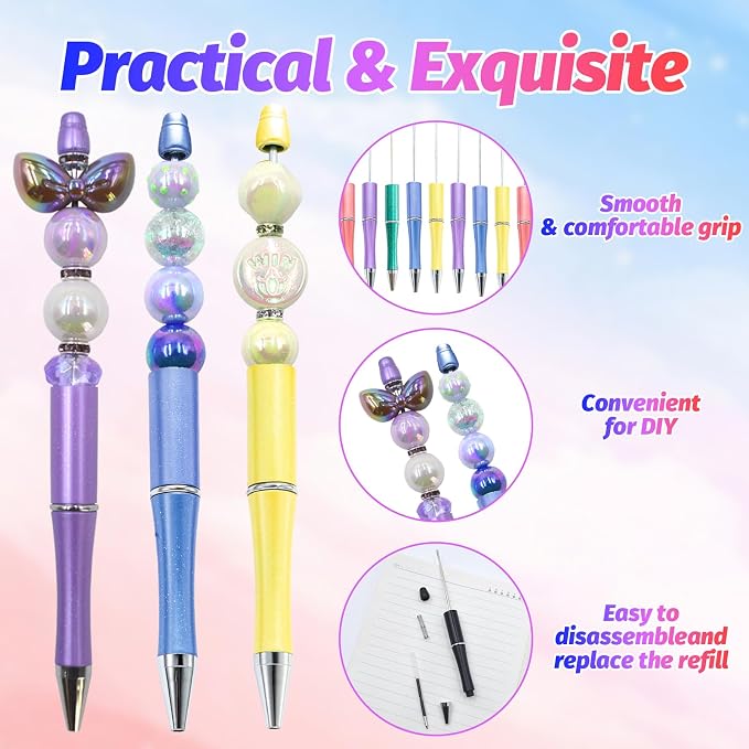 150 Pieces DIY Beadable Pen Kit – 50 Plastic Ballpoint Pens - Image 3