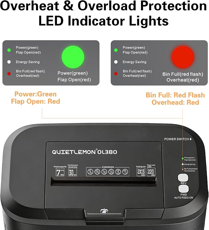 QUIETLEMON 250-Sheet Heavy Duty Paper Shredder Auto Feed, P-5 Security Level - Image 5