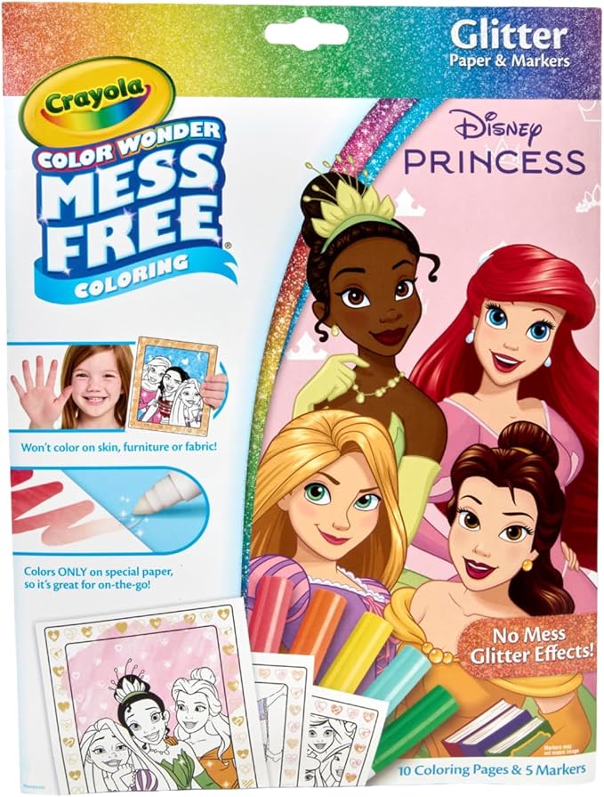 Crayola Color Wonder Disney Princess Glitter Coloring Pages & Mess Free Markers by Crayola