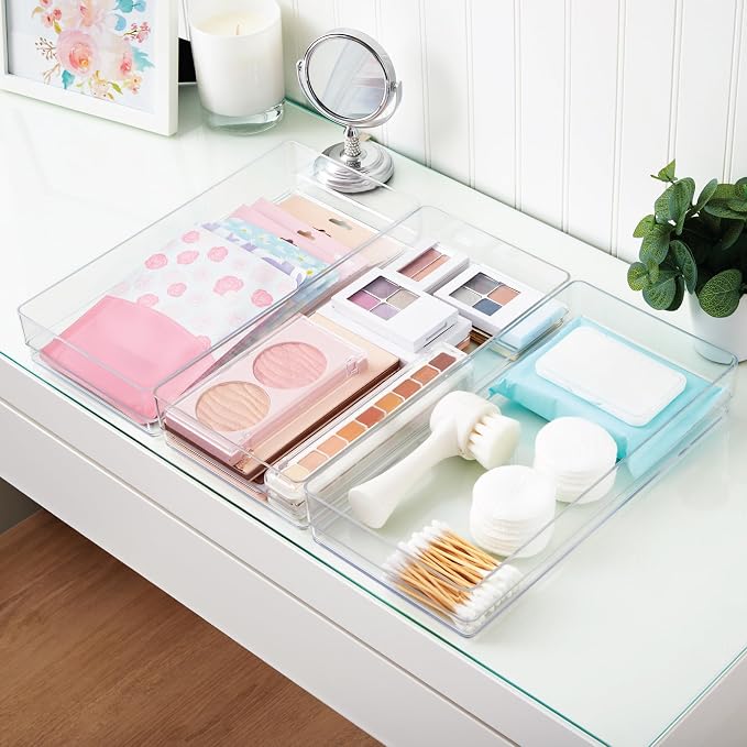 STORi SimpleSort 3-Piece Stackable Clear Drawer Organizer, Wide Makeup Vanity - Image 7