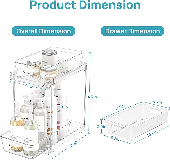 Vtopmart 2 Pack Higher Bathroom Organizer, 2 Tier White Under Sink Organizers - Image 2