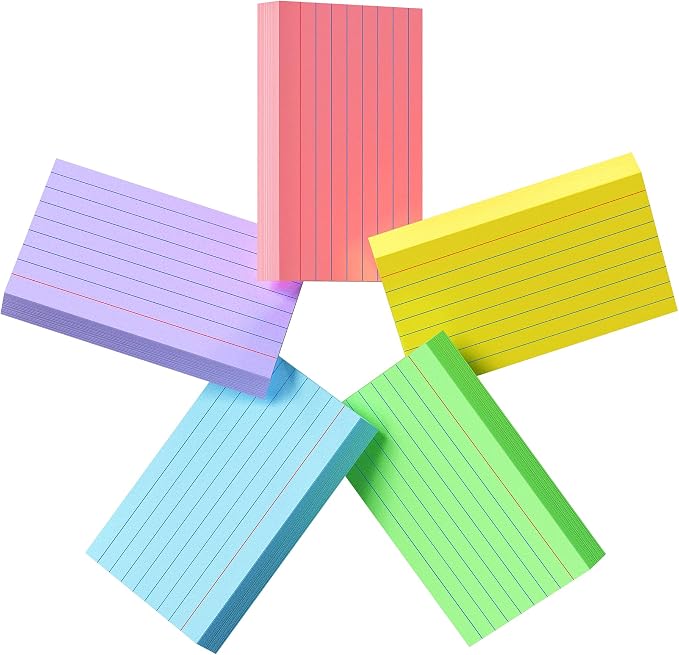 250 Count Colored Index Cards 3x5, 180gsm Heavy Weight Flash Cards, Ruled Index by YIZUUN