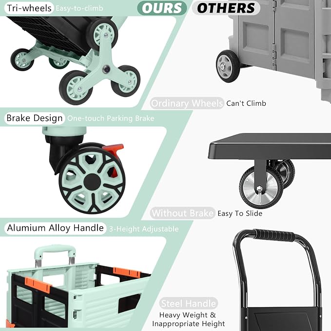 FELICON SELORSS Folding Utility Climber Cart Portable Rolling Crate-Green | - Image 7