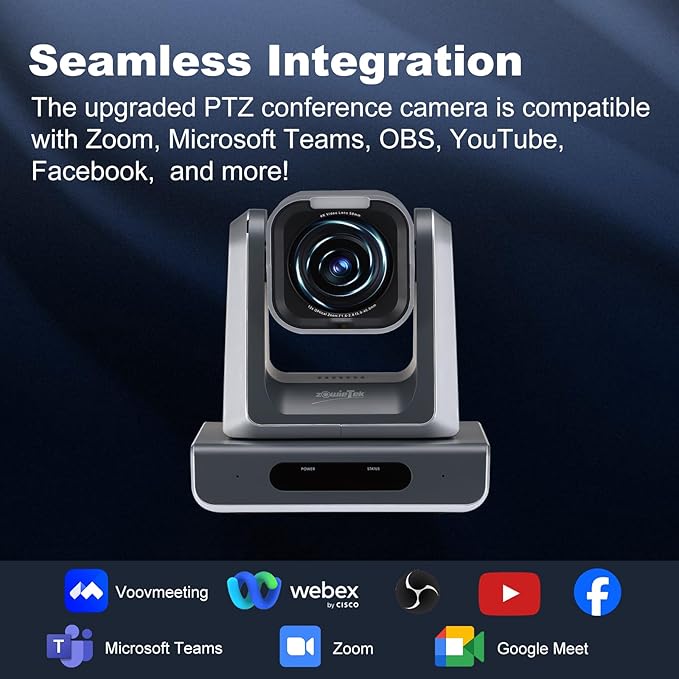 4K USB/HDMI/LAN PTZ Camera, Ergo-Ease Remote Control, Auto Focus, 18X Optical Zoom, Live Streaming for Video Conference, Meeting, Church, Event, Teaching-DeskLoop Office