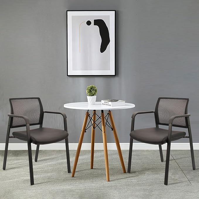 CLATINA Stackable Office Chair, Mesh Back Guest Chairs with Comfortable Leather Seat Arms Stacking Ergonomic Desk Chair No Wheels for Conference Waiting Reception School Stationary, Black, Set of 2-DeskLoop Office