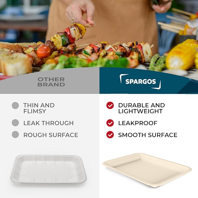 SPARGOS 100 Pack 14 Inch Heavy Duty Disposable Trays - Image 6