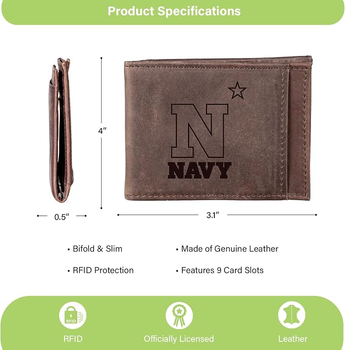 Team Sports America NCAA US Naval Academy Front Pocket Slim Wallet - Image 4
