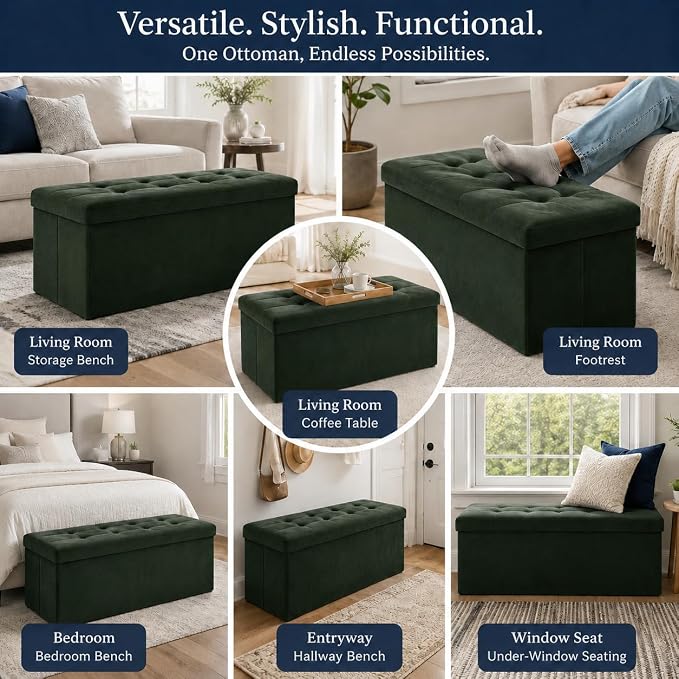 ALASDO 43 Inch Folding Storage Ottoman Bench - Image 6
